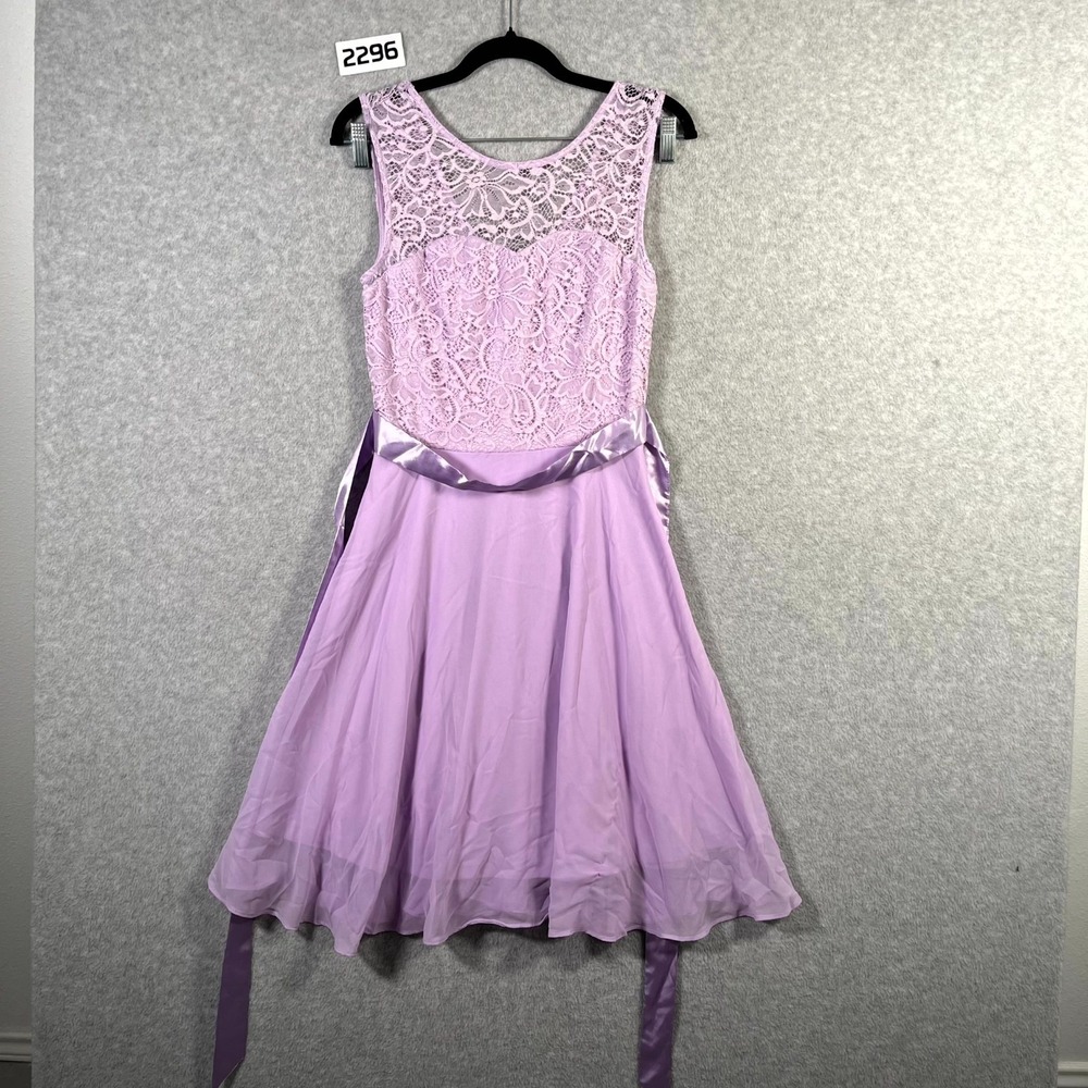 Bery Love Cocktail Dress Womens Small Purple Nylon Stretch Ruffle Hem Belted